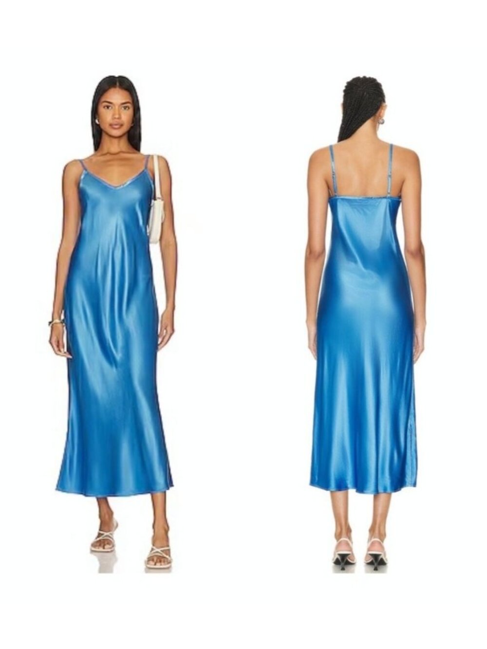 Enza Costa Bias Cut Spaghetti Strap Slip Midi Dress Pool Blue Size Small (1)
